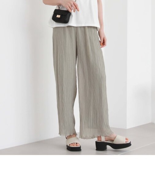 シフォンプリーツストレートパンツ