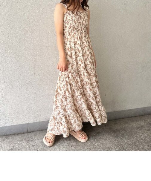 ２Ｗａｙ花柄シャーリングノースリーブワンピース