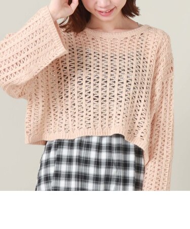 クロップド丈透かし編みニット