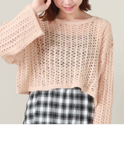 クロップド丈透かし編みニット