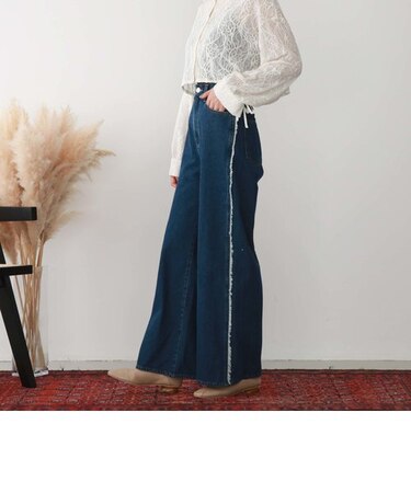 サイドフリンジワイドデニム