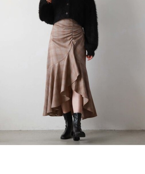 チェックギャザーラッフルスカート