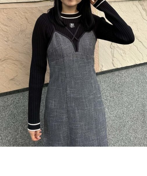 ストラップデザインツイードキャミワンピース