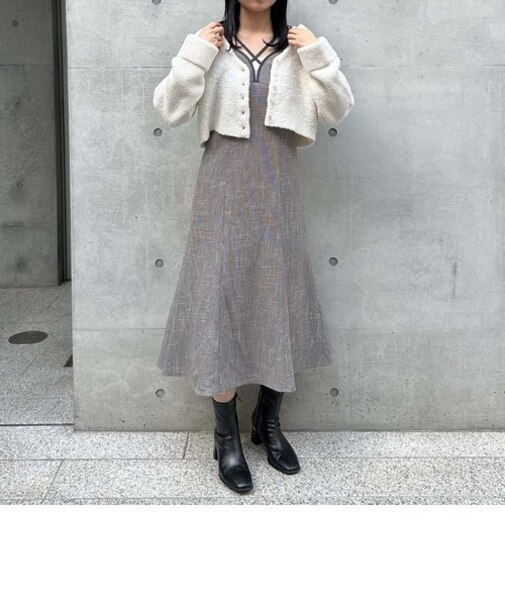 ストラップデザインツイードキャミワンピース