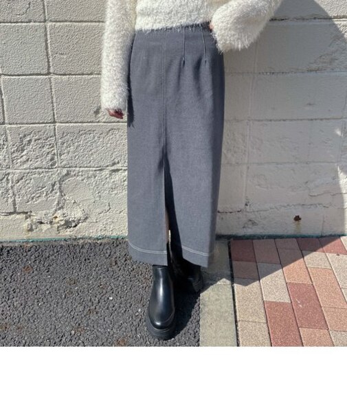 配色ステッチタイトロングスカート