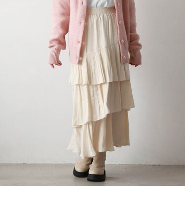 マットサテンアシメフリルティアードスカート
