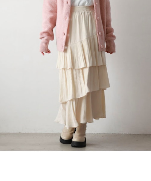 マットサテンアシメフリルティアードスカート