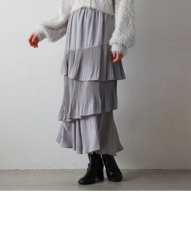 マットサテンアシメフリルティアードスカート