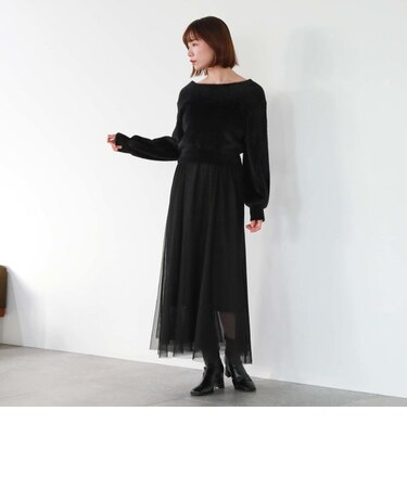 フェザーオフショルニット×チュールキャミワンピースＳＥＴ