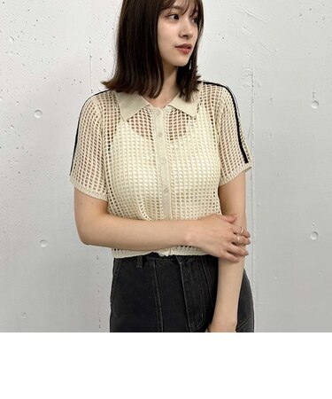 ラインメッシュハーフスリーブポロニット