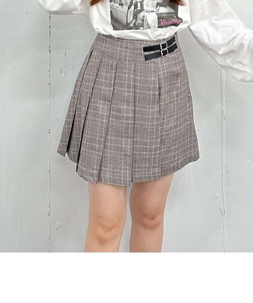 チェックラッププリーツミニスカート