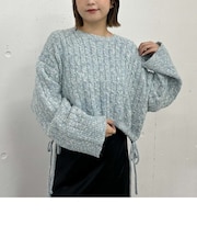 ラメメランジケーブルドロストニット