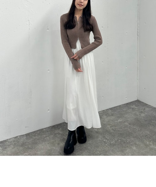 Ｗｚｉｐモールニットポロ×キャミワンピースＳＥＴ