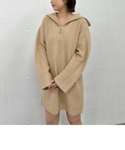 ハーフZIP片畦ラメニットミニワンピース