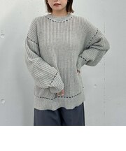 配色ステッチメランジミドルニット