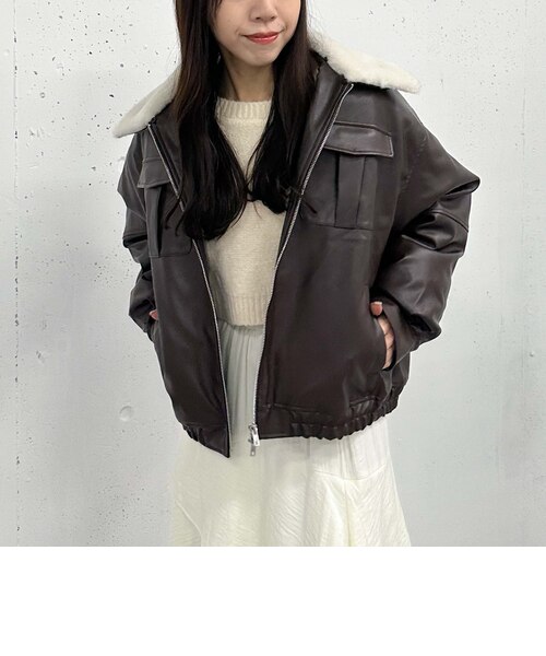 衿ファーフェイクレザー中綿ブルゾン｜アルシーヴの通販｜&mall