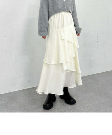 マットサテンフリルティアードスカート