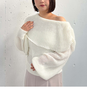 モヘアタッチ透かしオフショルニット