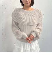 モヘアタッチ透かしオフショルニット