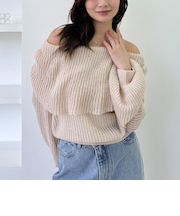 モヘアタッチ透かしオフショルニット