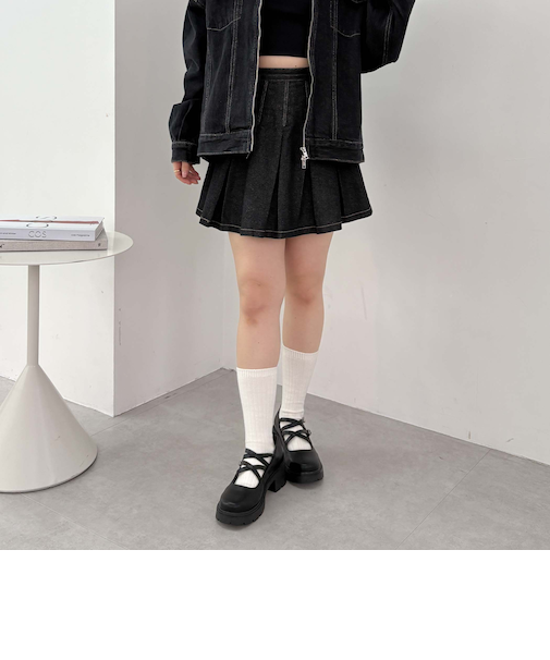 デニムプリーツミニスカート