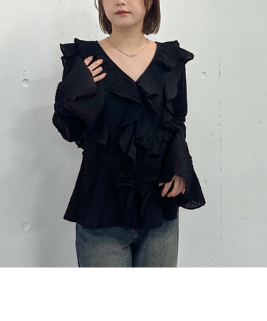 花柄アソートラッフルフリルミドルブラウス