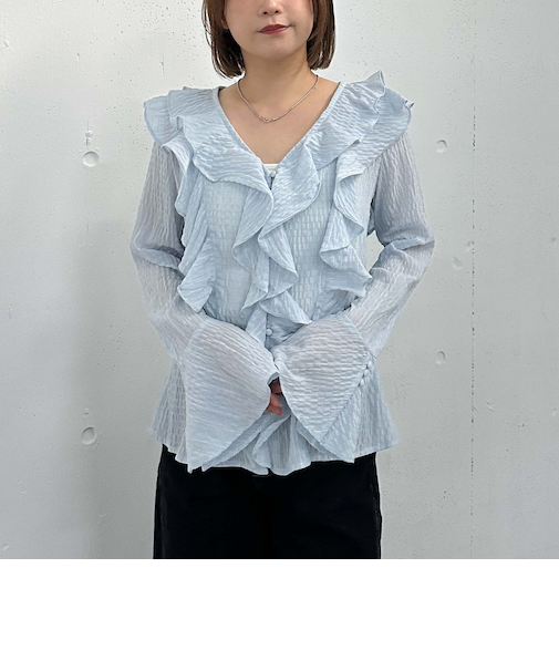 花柄アソートラッフルフリルミドルブラウス
