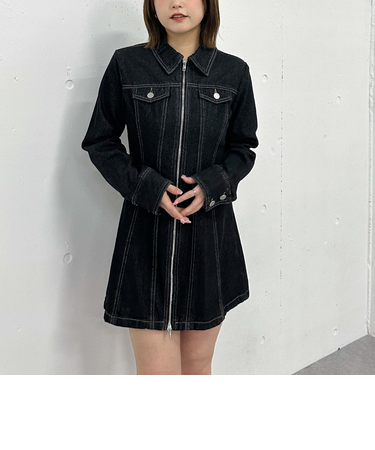 フロントＺＩＰデニムミニワンピース