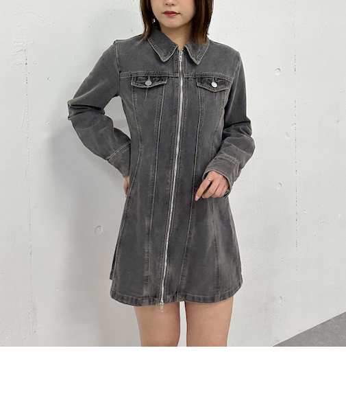 フロントＺＩＰデニムミニワンピース