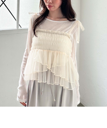 チュールペプラムキャミ×リブＴＯＰＳ　ＳＥＴ