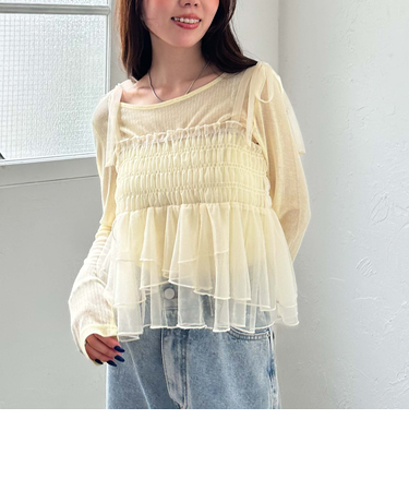 チュールペプラムキャミ×リブＴＯＰＳ　ＳＥＴ