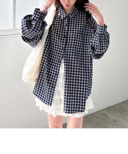 リンクルチェックミドルシャツ