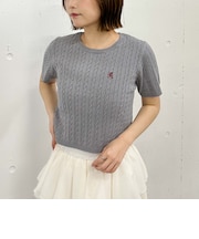 ハーフスリーブロゴ刺繍ケーブルニット