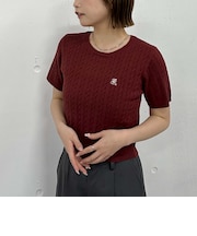 ハーフスリーブロゴ刺繍ケーブルニット