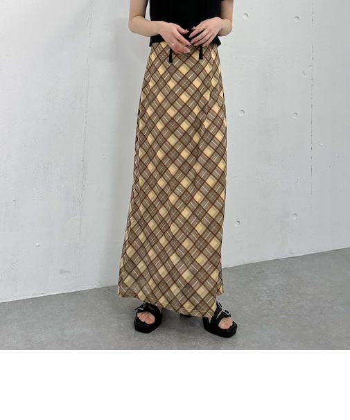 シアーバイアスチェックナロースカート