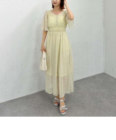 小花柄フレアスリーブワンピース