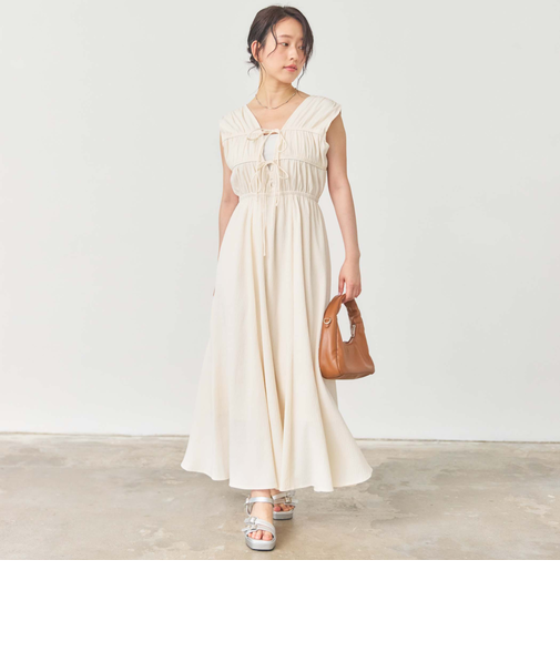 ２ｗａｙパイピングギャザーノースリワンピース