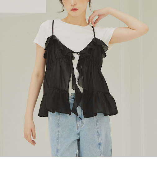 ラッフルフリルキャミ×テレコTeeSET