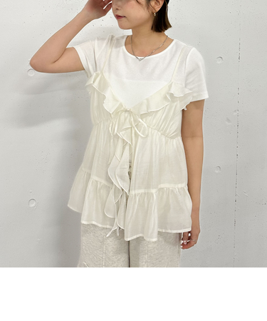 ラッフルフリルキャミ×テレコTeeSET