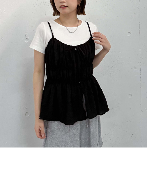 エンボスシャーリングキャミ×テレコTeeSET