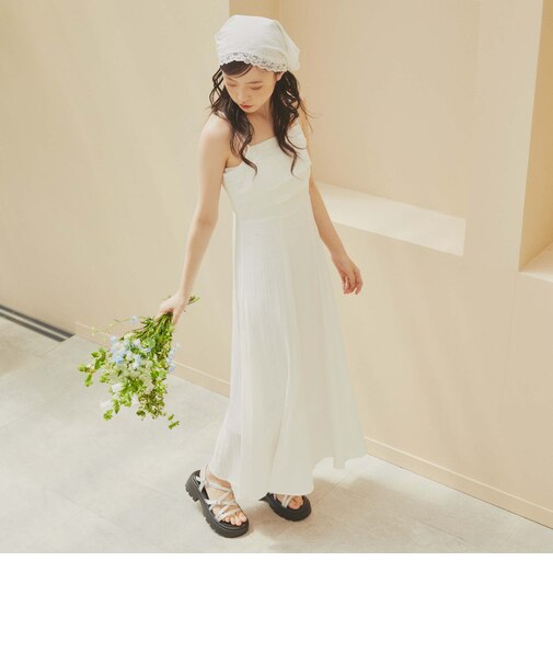 バブーシュカ付タックフレアキャミワンピース