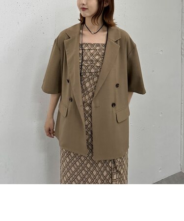 ハーフスリーブ麻調テーラードジャケット