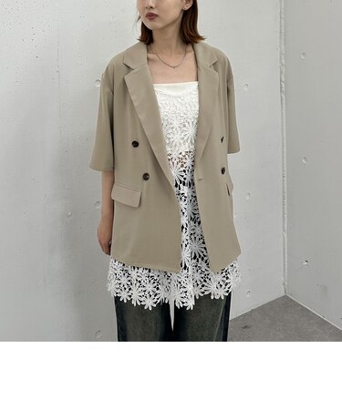 ハーフスリーブ麻調テーラードジャケット