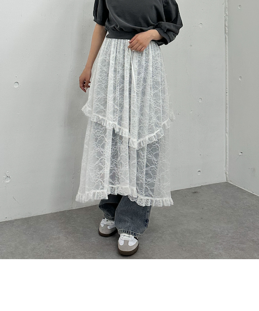 ２ｗａｙイレヘムレースティアードスカート