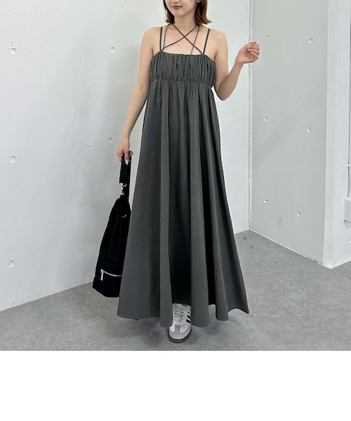 チェックギャザーキャミワンピース