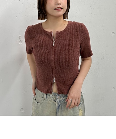 ハーフスリーブＷｚｉｐモールニット