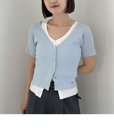 Ｖネックレイヤードニットアンサンブル