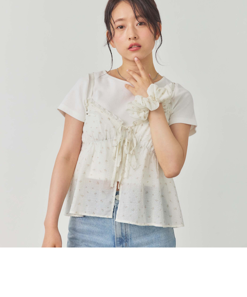 シュシュ付花柄キャミ×リブＴＯＰＳＳＥＴ シュシュ付花柄キャミ×リブTOPSSET｜アルシーヴの通販