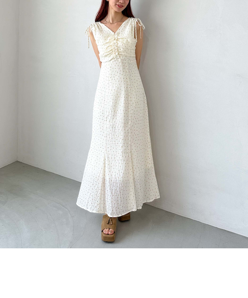小花柄ドロストノースリワンピース