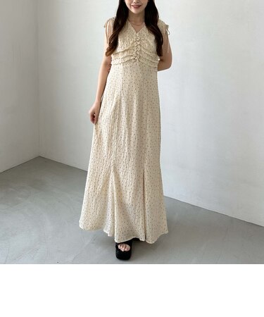 小花柄ドロストノースリワンピース
